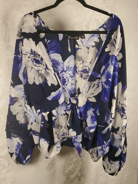 7Th Avenue Design Studio Tops - 7th Avenue Navy Floral Tie-Front Blouse